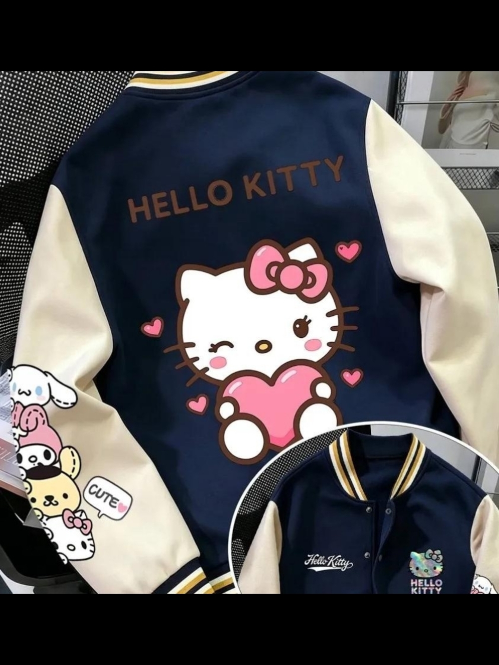 Hello Kitty Navy & Cream Varsity Jacket - Picture 1 of 1